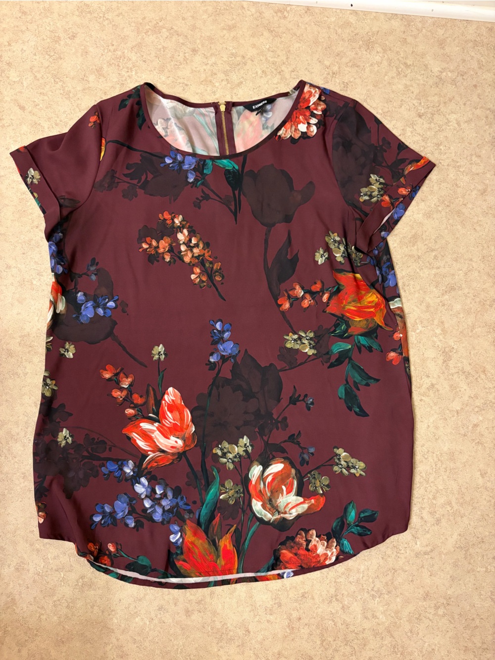 Express Plum Floral Short-Sleeve Blouse
